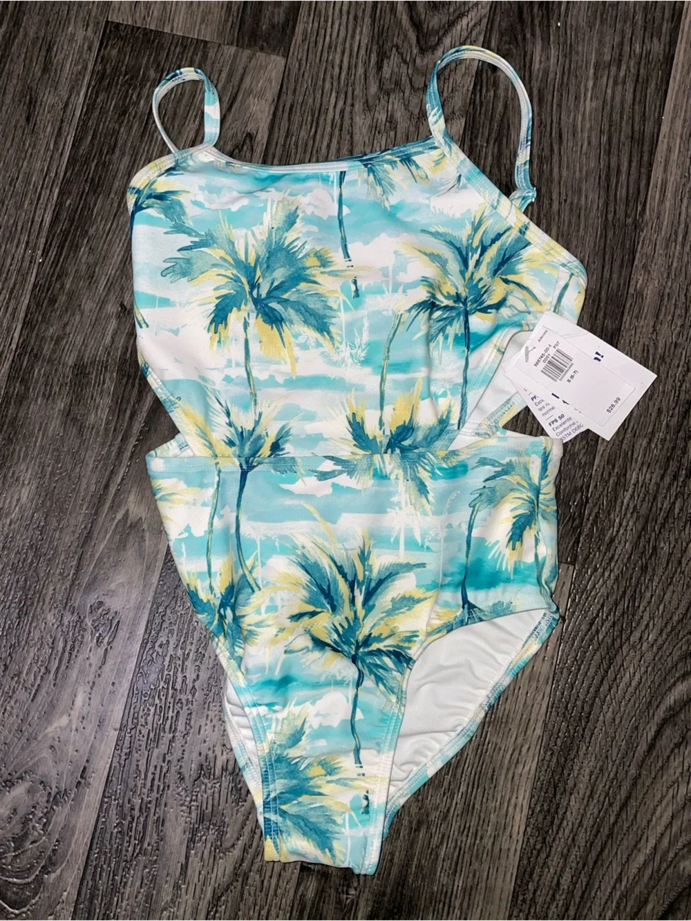 Old Navy Kids Palm Print One-Piece Swimsuit - Aqua, Yellow, White